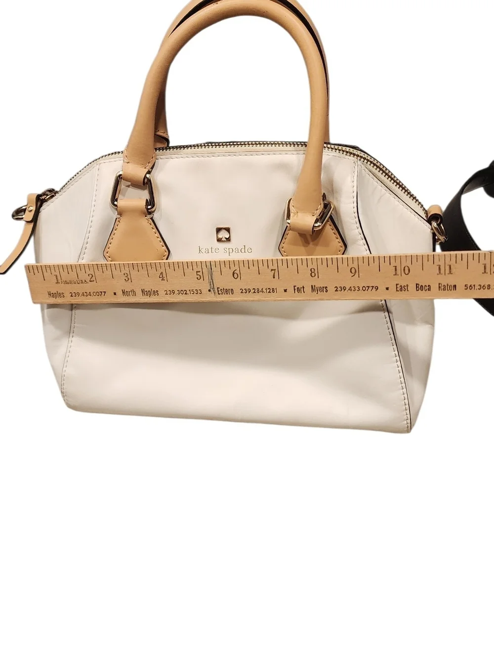 Kate Spade Cream Leather Dome Satchel with Tan Handles